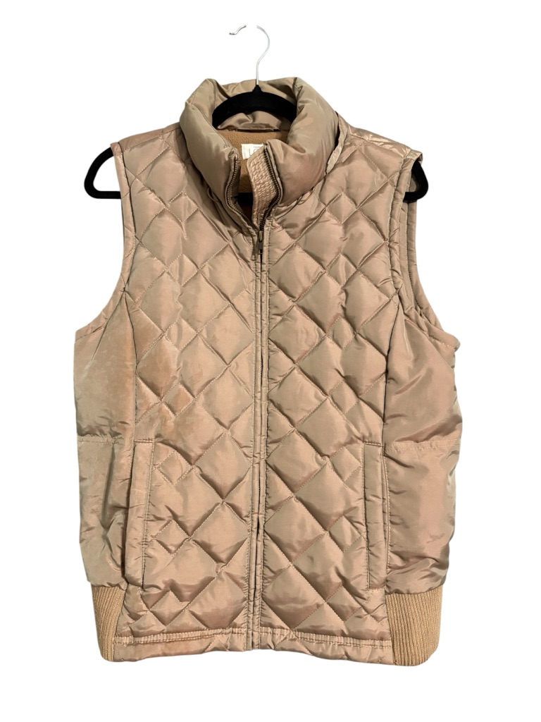 Loft Quilted Sleeveless Puffer Vest In Taupe Size Medium